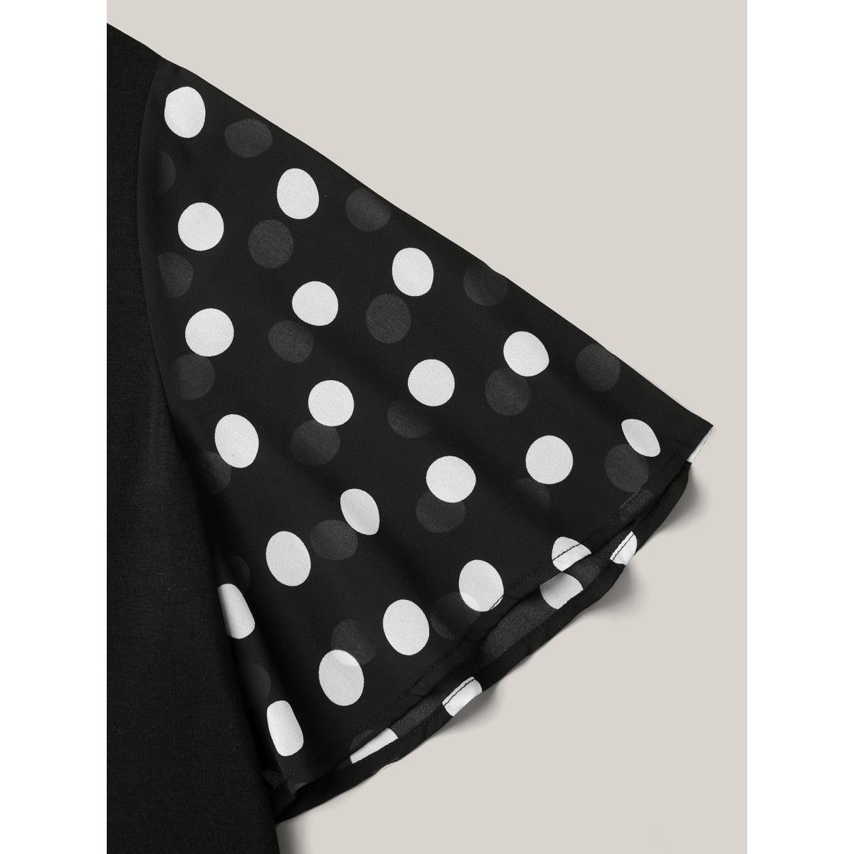 Plus Size Stretchy Sheer Dot Sleeve Textured T-Shirt Black Women Timeless See through Round Neck Elegant T-shirts BloomChic 12/L Product Image