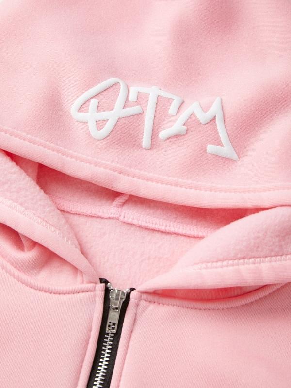 Street Letter Flame Print Zip Up Oversized Hoodie Product Image