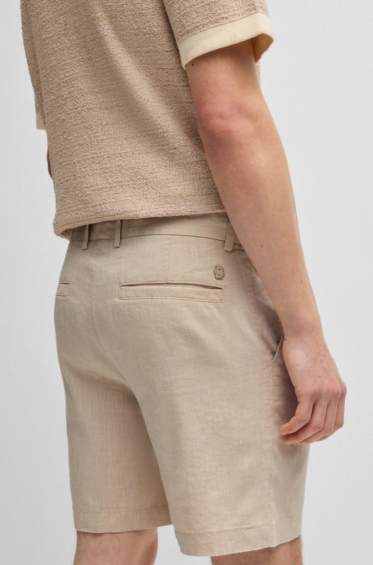 BOSS - Regular-fit shorts in a linen blend with drawcord - Light Beige Product Image
