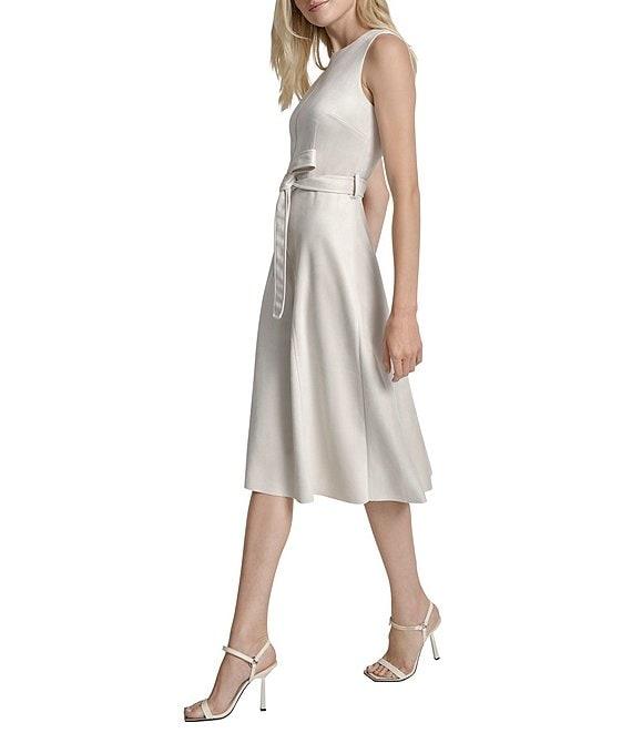 DKNY by Donna Karan Scuba Suede Belted Sleeveless Midi Dress Product Image
