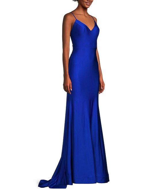 B. Darlin V-Neck Spaghetti Strap Back Drape Dress Product Image