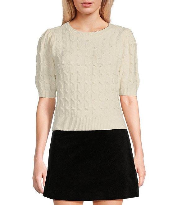 Copper Key Pearled Short Sleeve Sweater Product Image