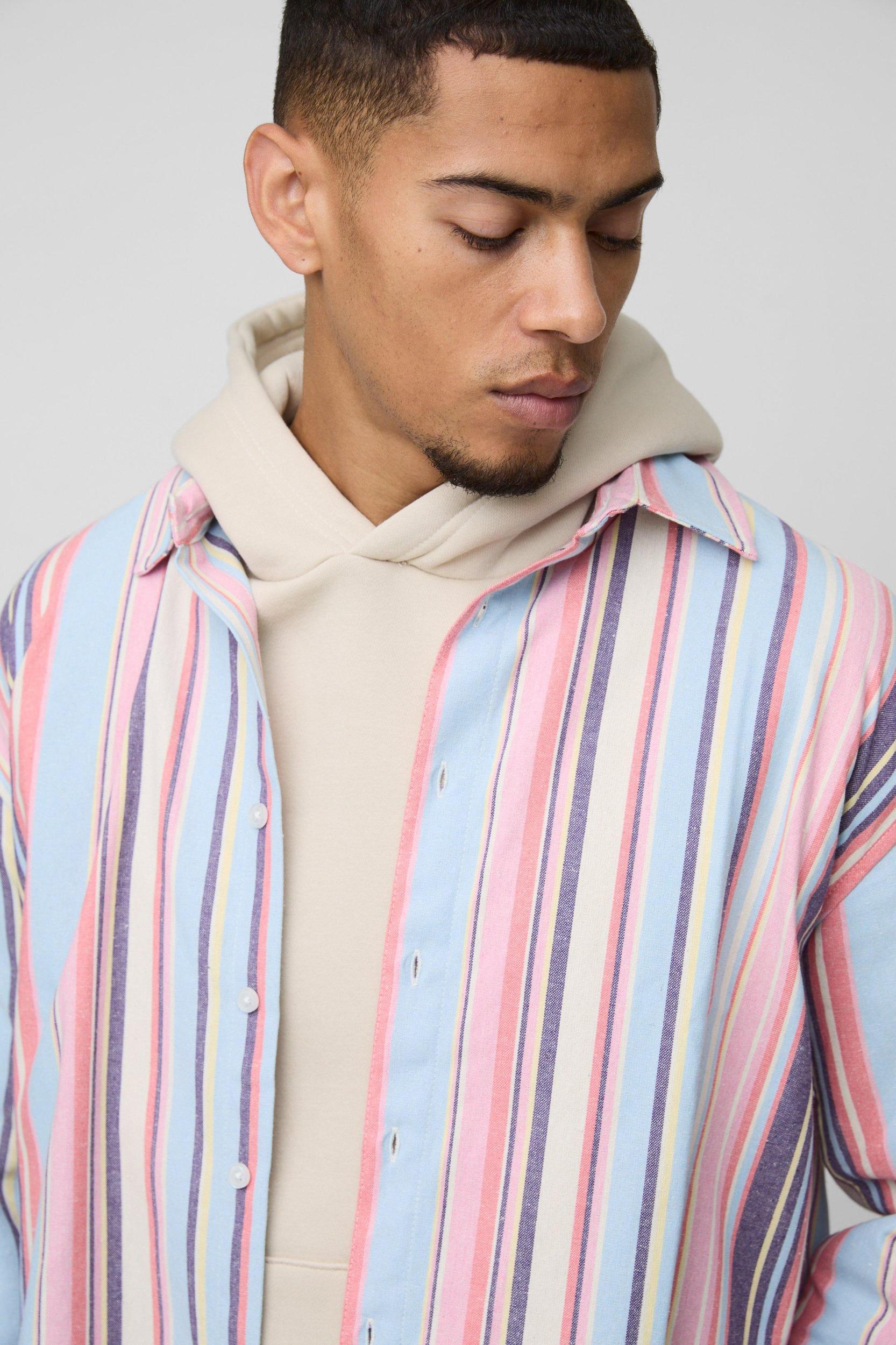 Oversized Long Sleeve Stripe Shirt | boohooMAN USA Product Image