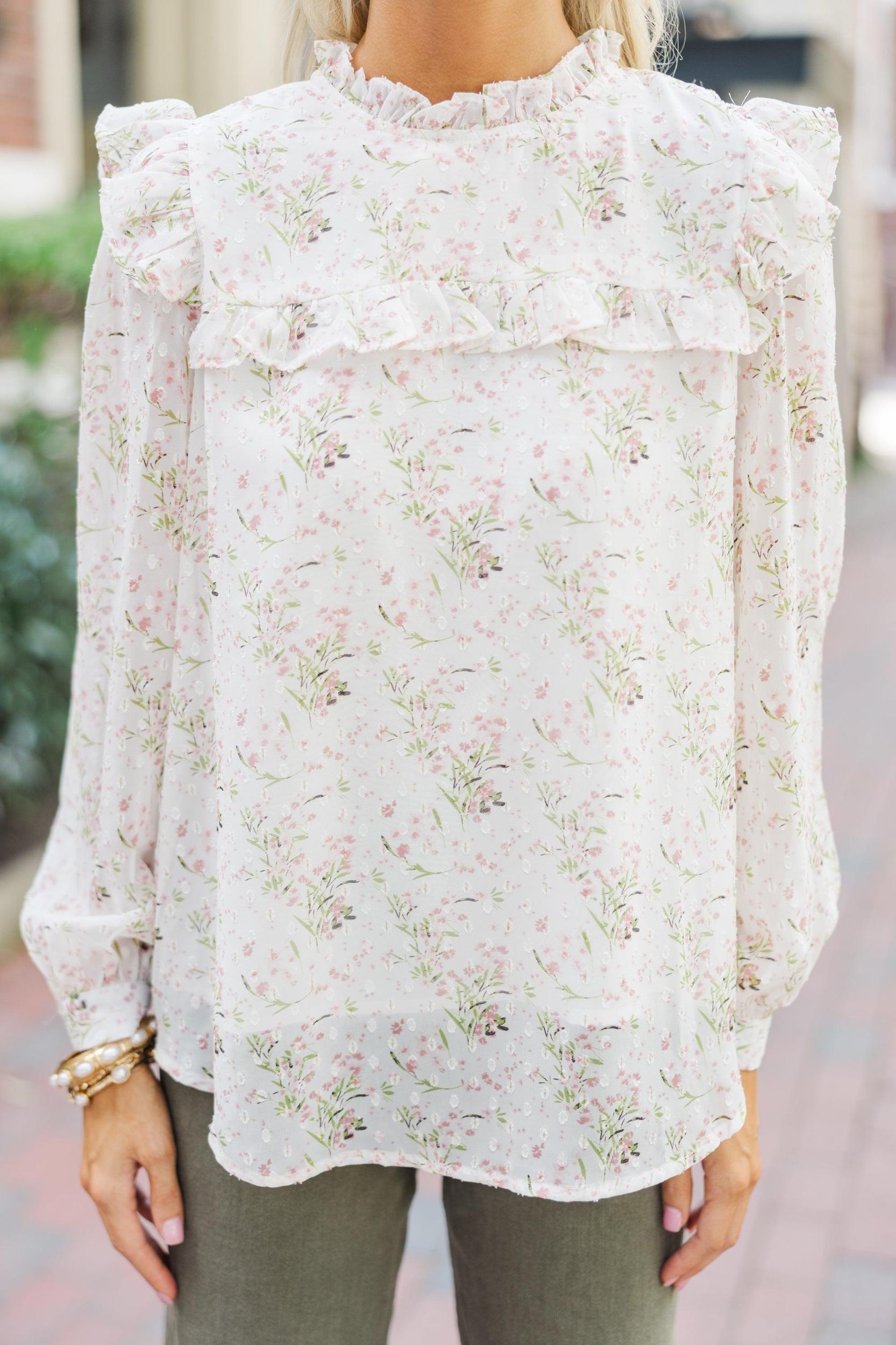 Romantic History Cream Ditsy Floral Ruffled Blouse Female Product Image