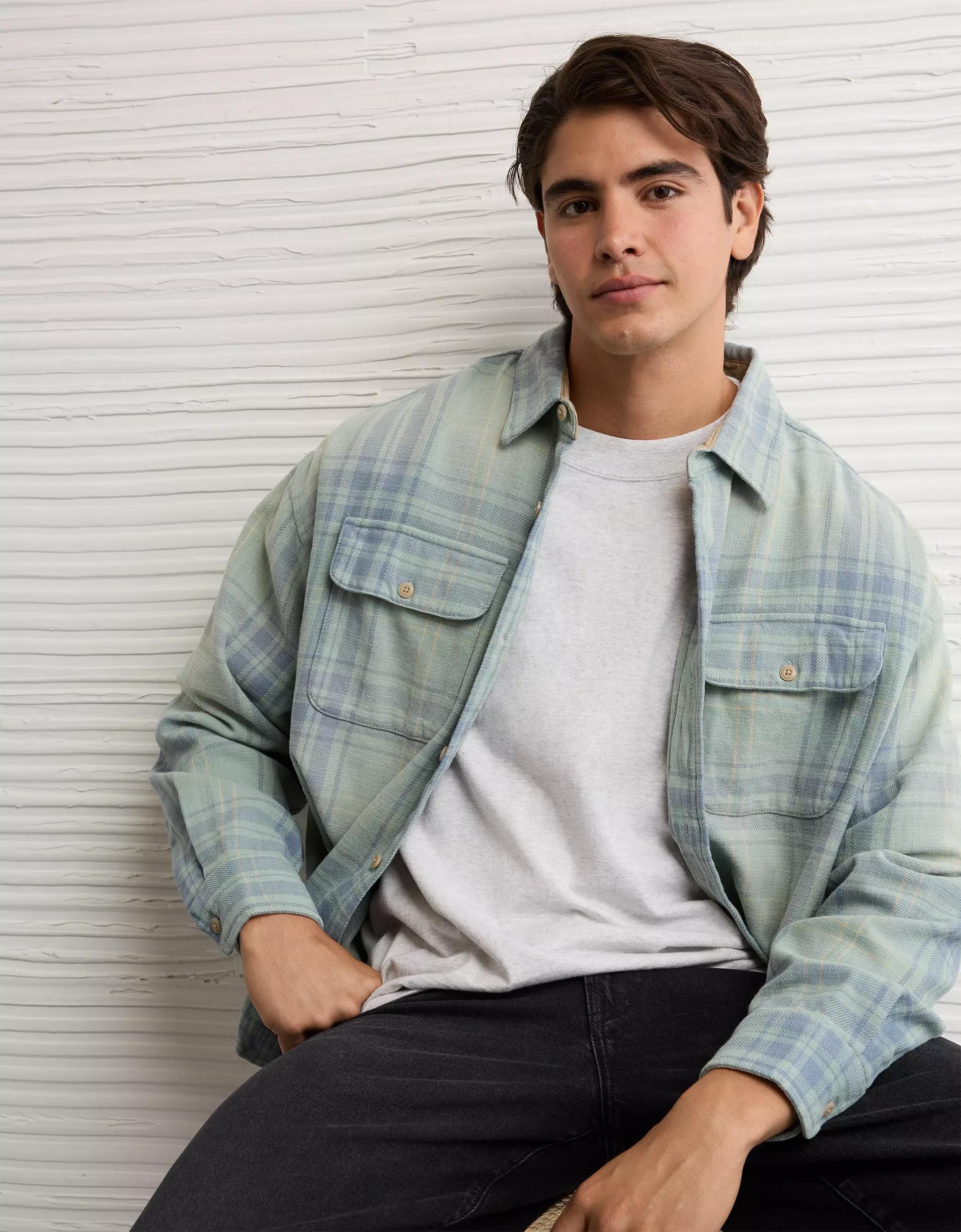 AE Boxy Flannel Shirt Product Image