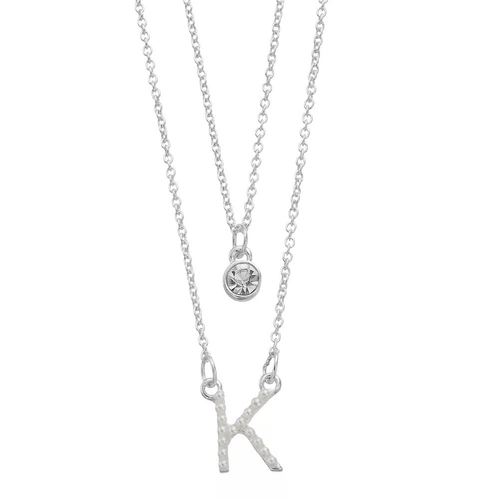City Luxe Fine Silver Plated Cubic Zirconia & Simulated Pearl Initial Duo Necklace Set, Women's, Silver Tone J Product Image