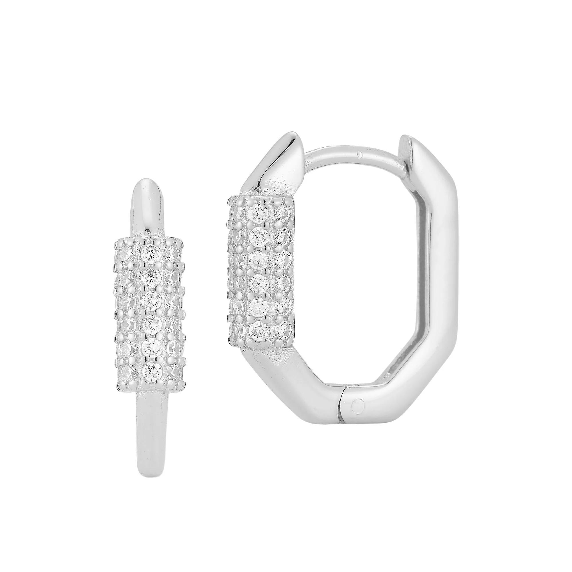 Sunkissed Sterling Cubic Zirconia Oval Huggie Hoop Earrings, Women's, Silver Tone Product Image