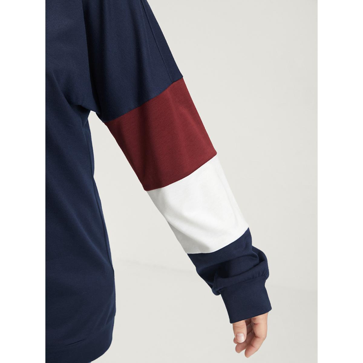 Plus Size Colorblock Patchwork Round Neck Drop Shoulder Sweatshirt Women Navy Casual Contrast Round Neck Dailywear Sweatshirts BloomChic 10/M Product Image