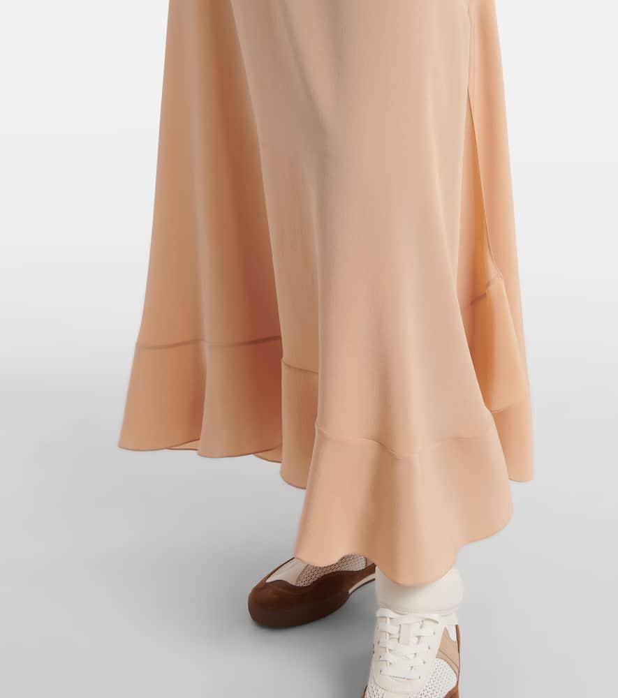 CHLOÉ Long Silk Dress With Flared Skirt And Ruffled Straps In Beige Product Image