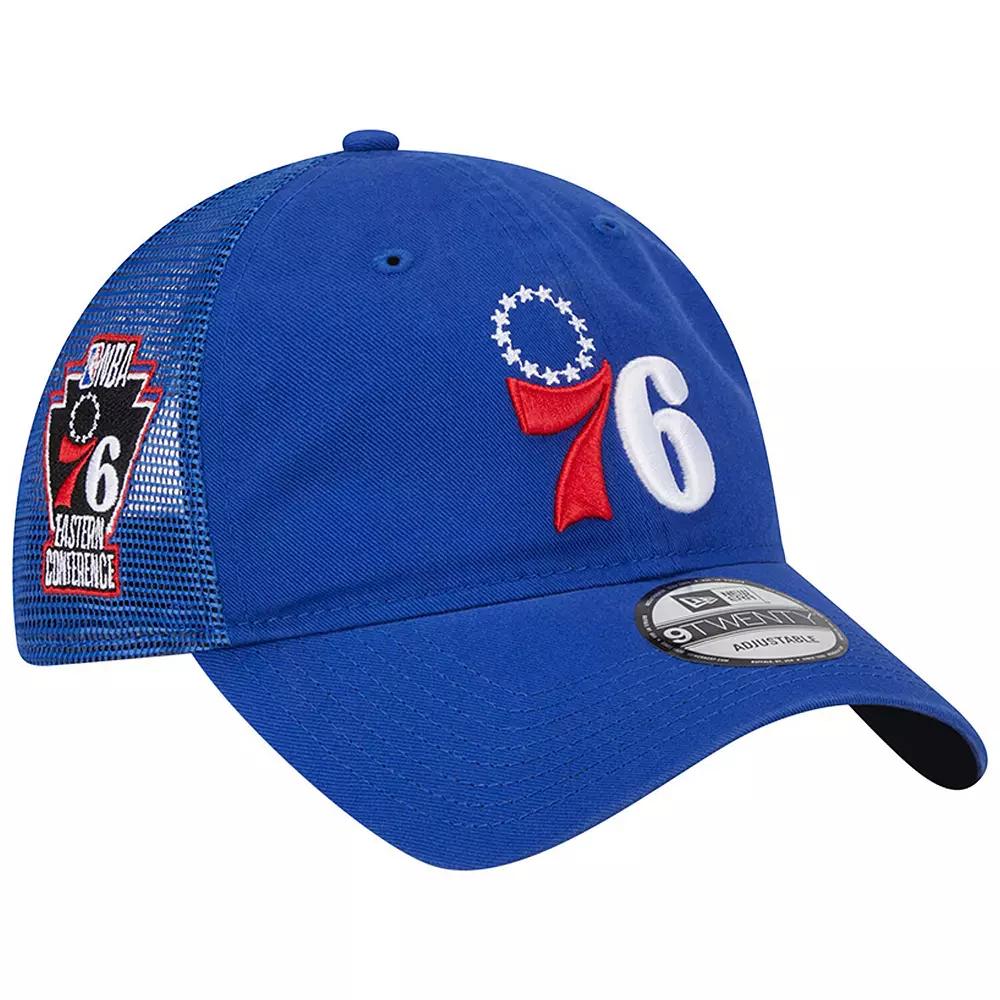 Men's New Era Royal Philadelphia 76ers Distinct Side Patch Trucker 9TWENTY Adjustable Hat, 76r Blue Product Image