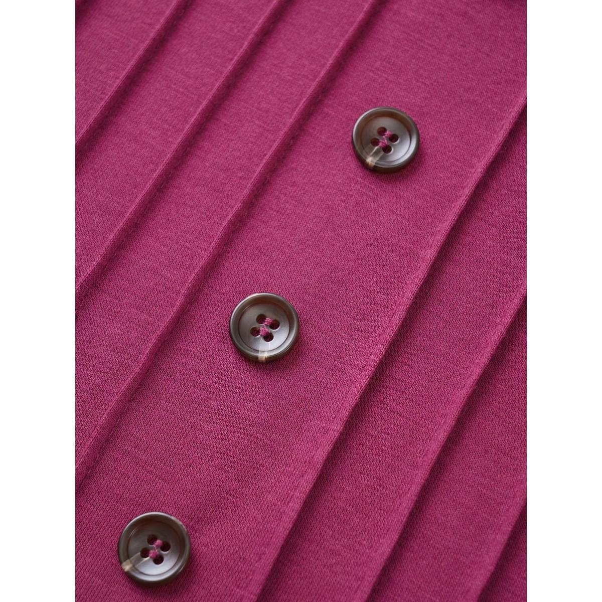 Plus Size Solid Pleated Front Button Detail V Neck T-shirt RedViolet Women Casual Button Plain Everyday T-shirts BloomChic 18-20/2X Product Image