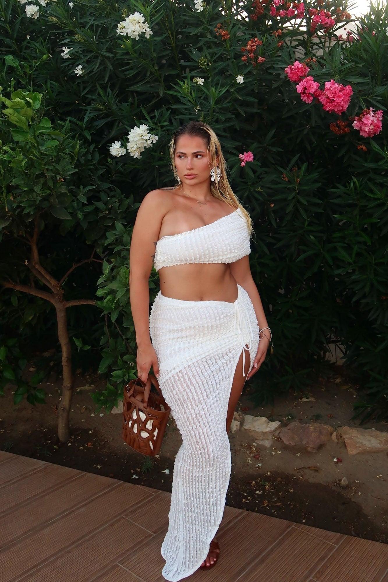 Angelic One Shoulder Midi Skirt Set - Ivory Product Image