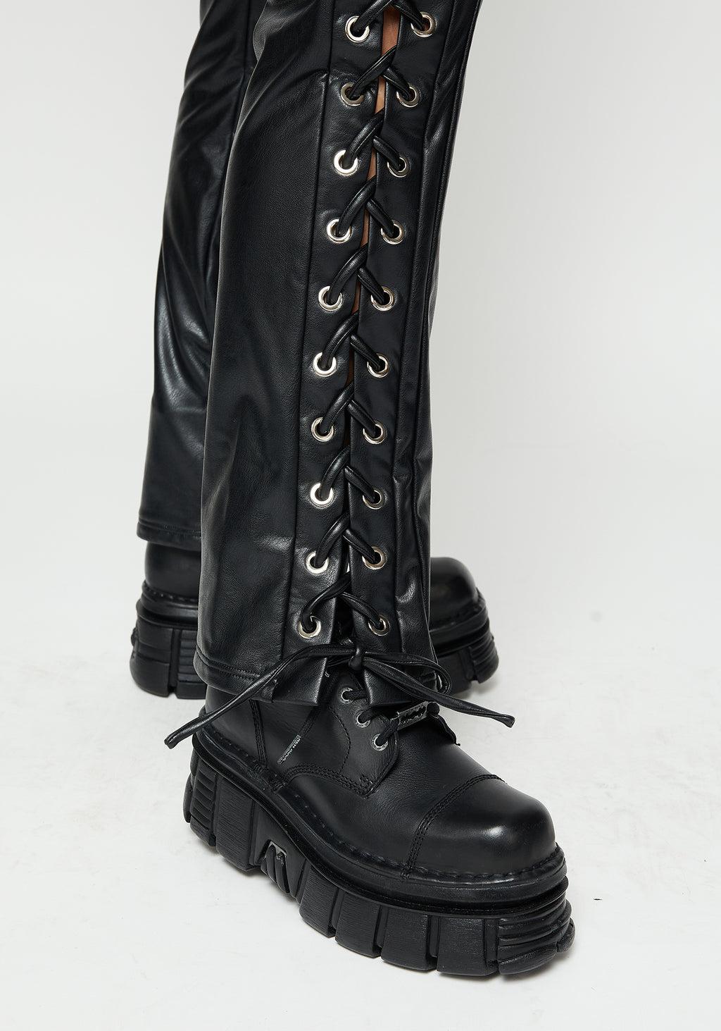 Mortis Laced Straight Leg PU Trousers Product Image