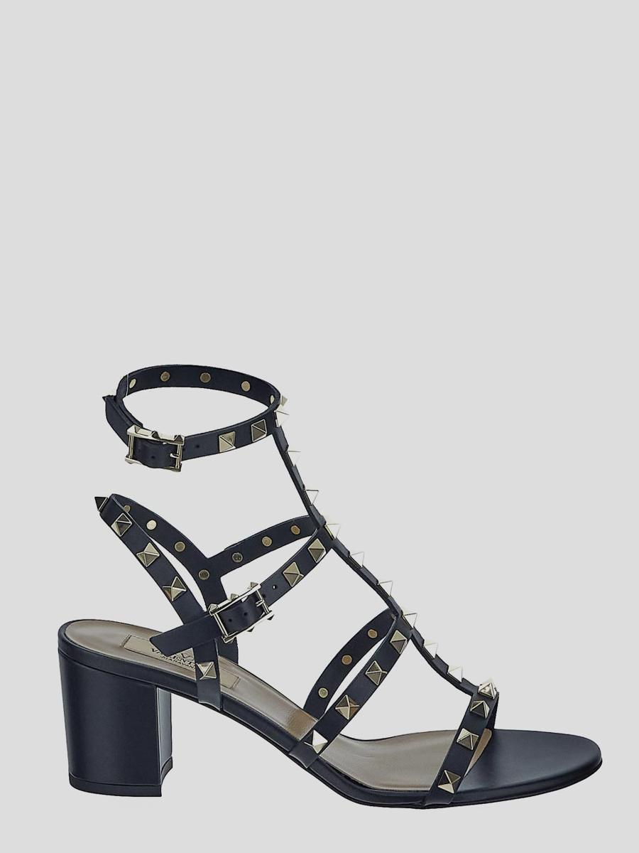 VALENTINO GARAVANI Valentino Rockstud Caged 90 Leather Ankle Strap Sandal In Black Product Image