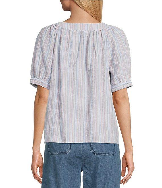 Westbound Striped Short Sleeve Square Neck Top Product Image