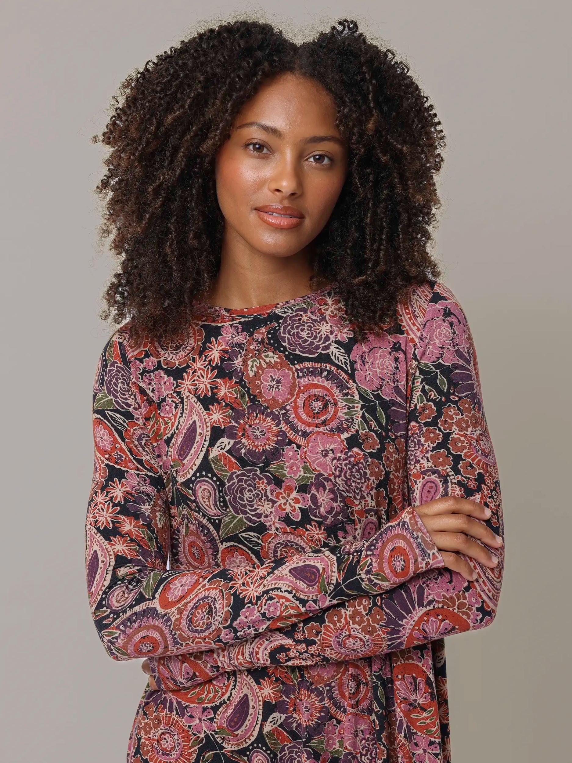 Stevie "ButterSoft" Knit Mini Dress - Black Sketched Paisley Product Image