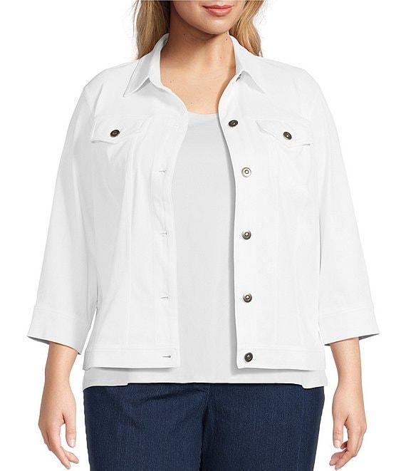 Ruby Rd. Plus Size Knit Twill Point Collar Long Sleeve Button-Front Jacket Product Image