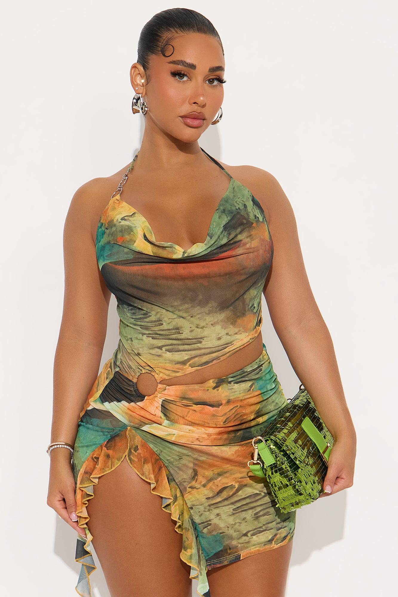 Tall In Your Dreams Mesh Mini Dress - Green/combo Female Product Image