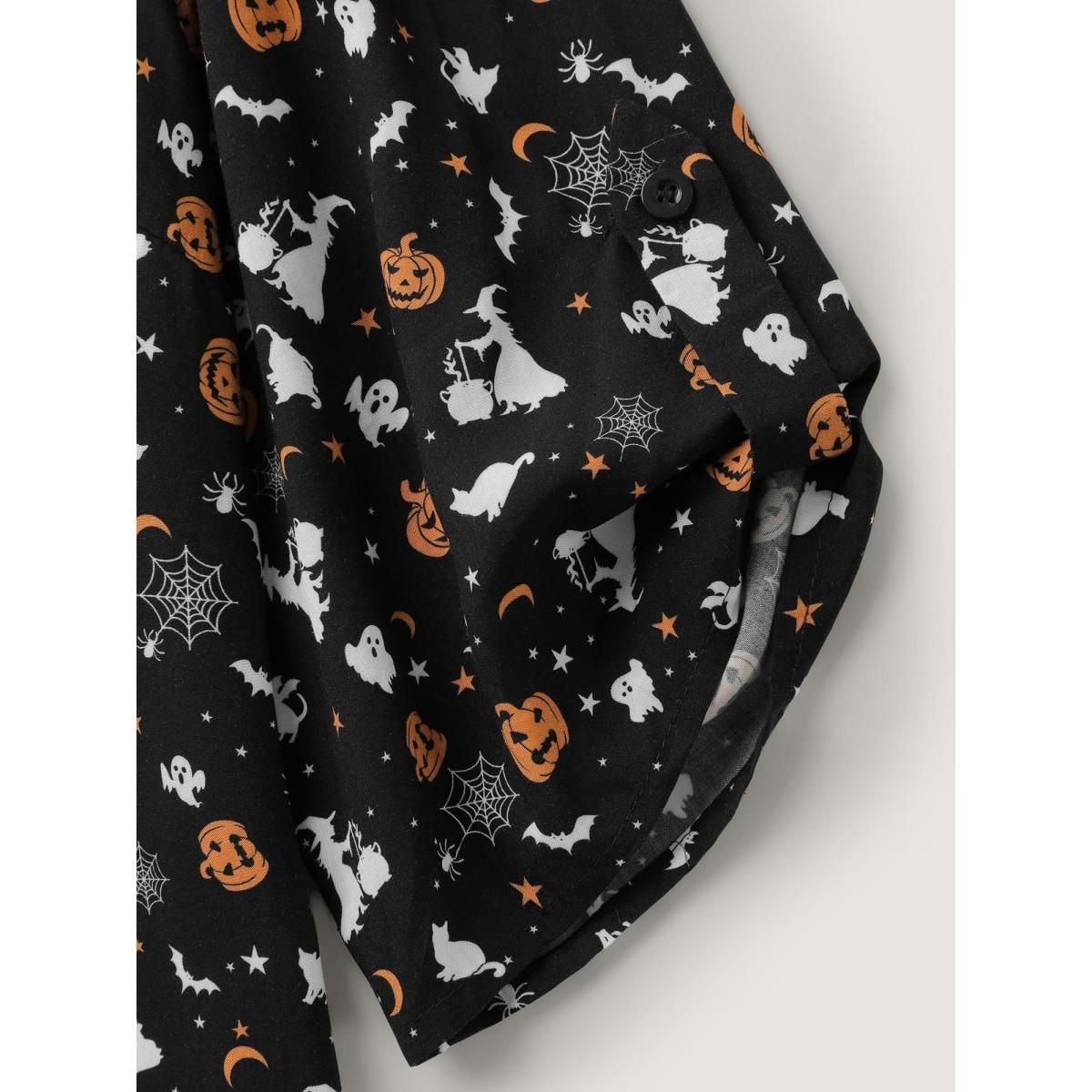 Plus Size BlackFlower Rayon Halloween Print Neck Tie-Up Blouse Women Timeless Elbow-length sleeve V-neck Elegant Blouses BloomChic 18-20/2X Product Image