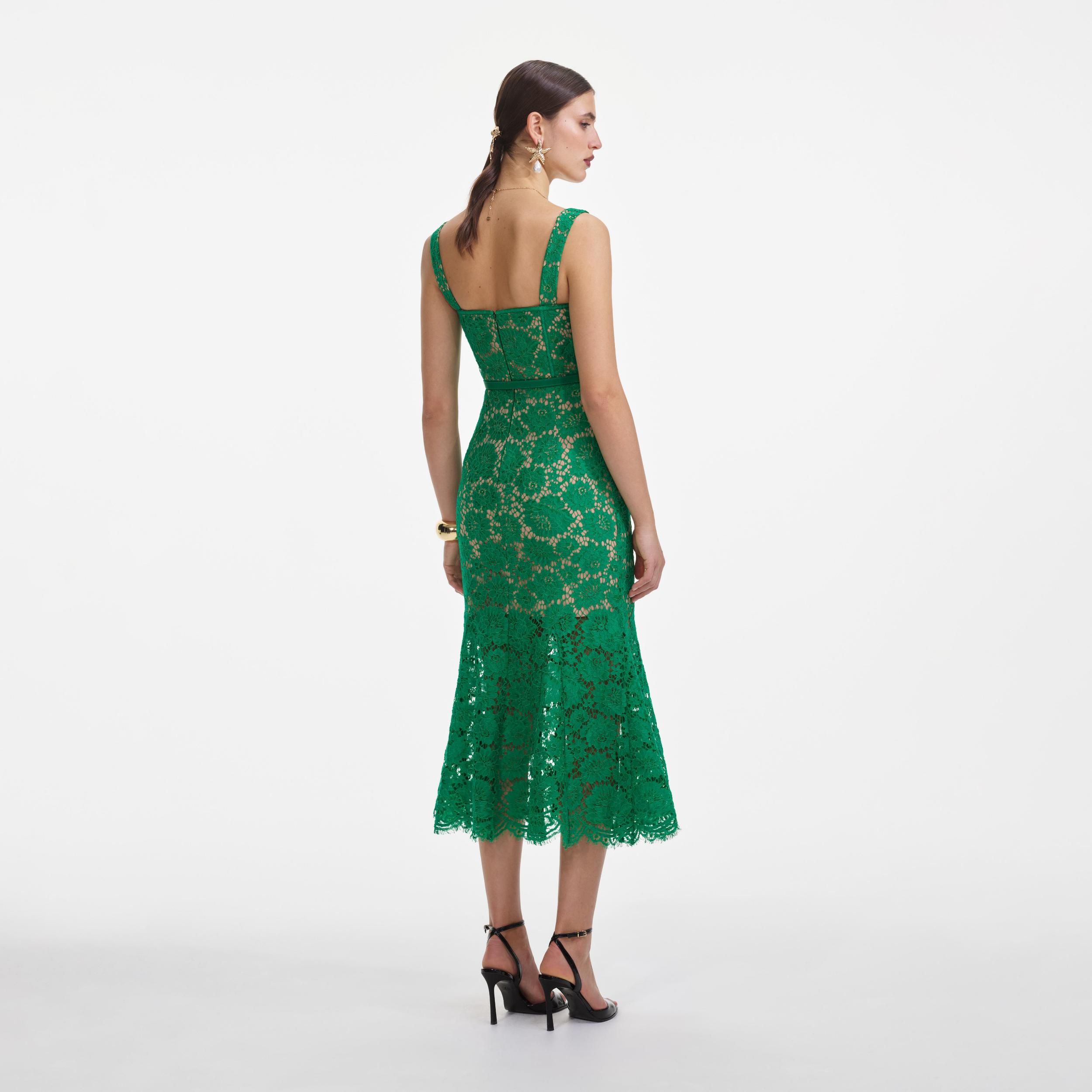 Green Fine Lace Midi Dress Product Image