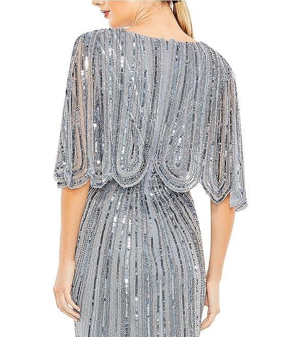 Mac Duggal Sequin Twist Waist V-Neck Flutter Short Sleeve Flutter Hem Sheath Gown Product Image