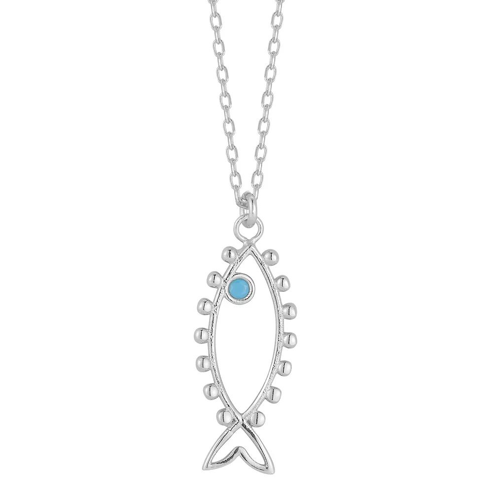 Sunkissed Sterling Sterling Silver Simulated Turquoise Fish Pendant Necklace, Women's, Size: 18", Silver Tone Product Image