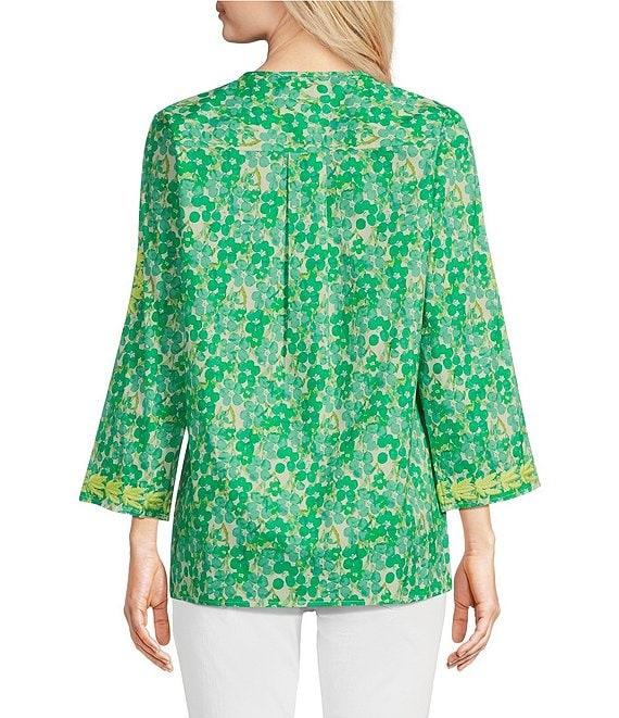 Calessa Petite Size Mini Floral Embroidered Round Neck Wrist Length Sleeve Tunic Product Image