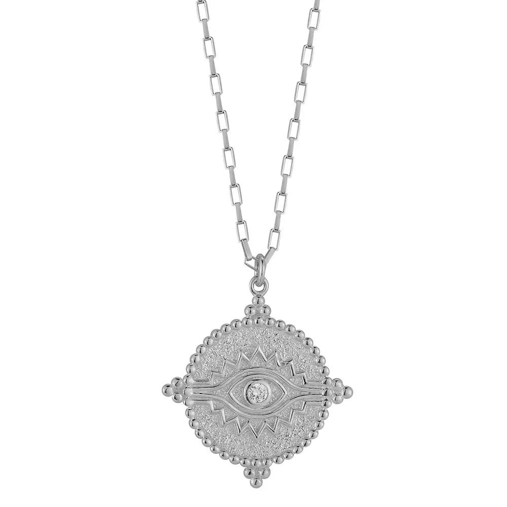 Sunkissed Sterling Sterling Silver Cubic Zirconia Eye Medallion Pendant Necklace, Women's, Size: 18", Silver Tone Product Image