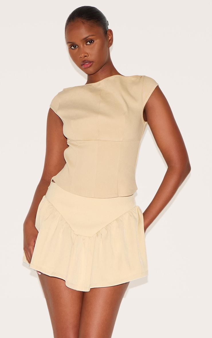 Butter Yellow Dipped Waist Structured A Line Mini Skirt Product Image