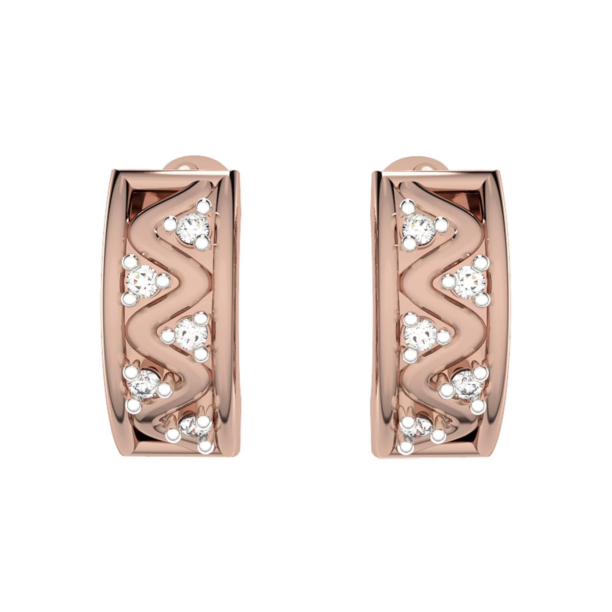 10k Rose Gold Diamond Huggie Hoop Earrings, Women's, 10k Gold Product Image
