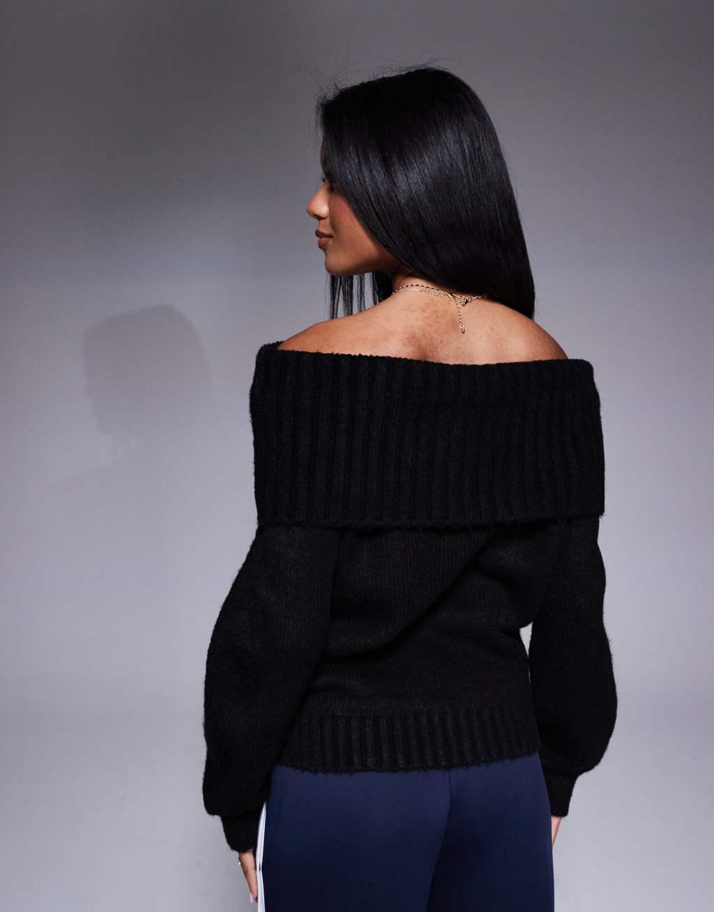 ASOS DESIGN off the shoulder sweater in black Product Image