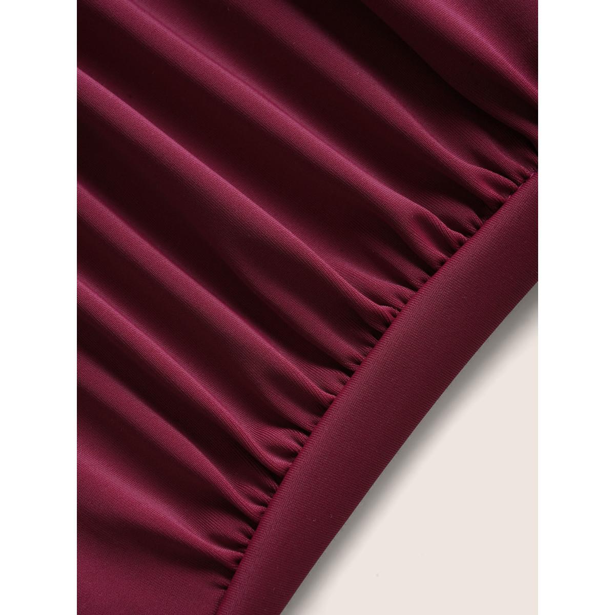 Plus Size Plain Ruffle Trim Gathered Sleeveless One Piece Swimsuit Women's Swimwear RedViolet Beach Gathered Curve Bathing Suits High stretch One Pieces BloomChic 12/L Product Image