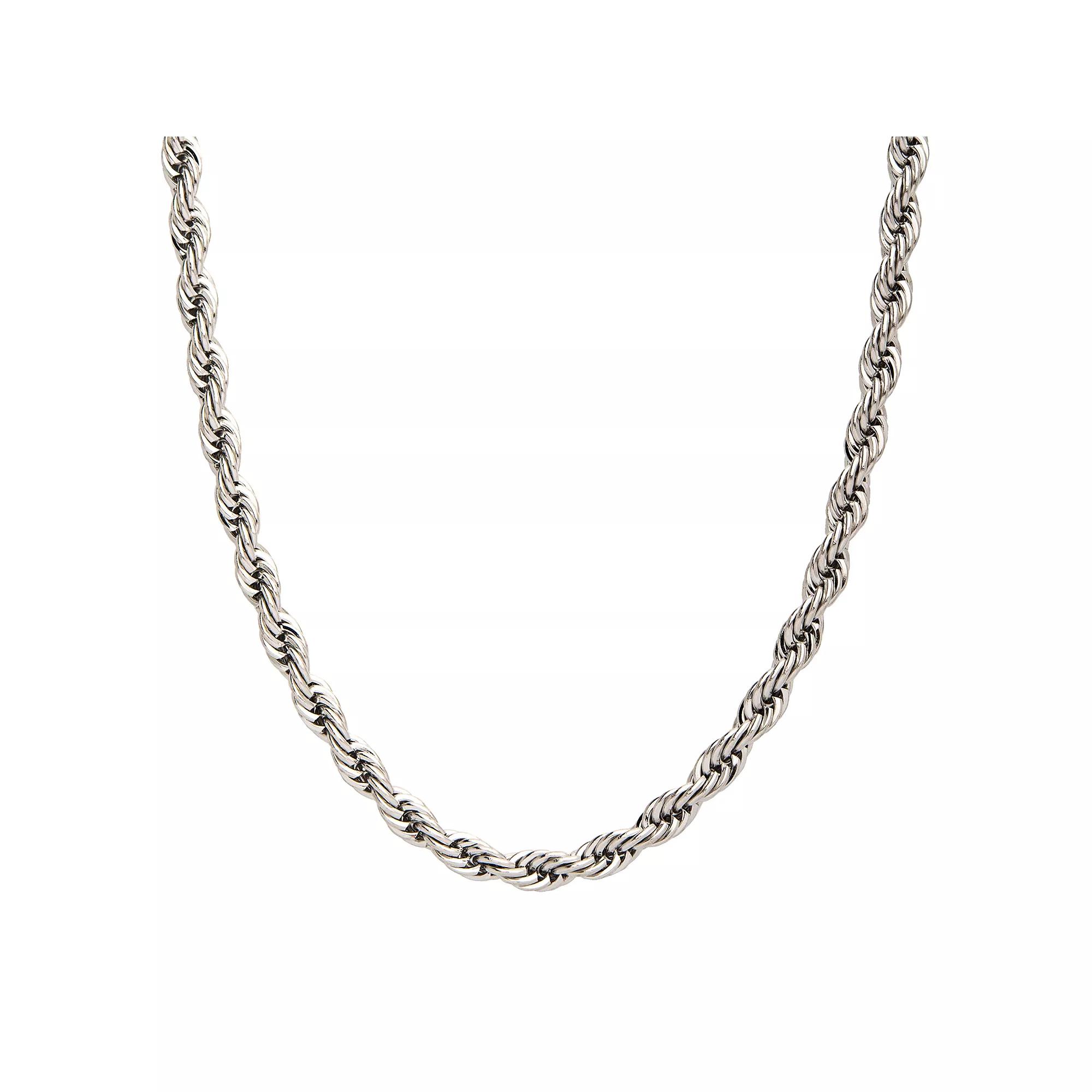 Mens Plated French Rope Chain Necklace Silver Tone Product Image