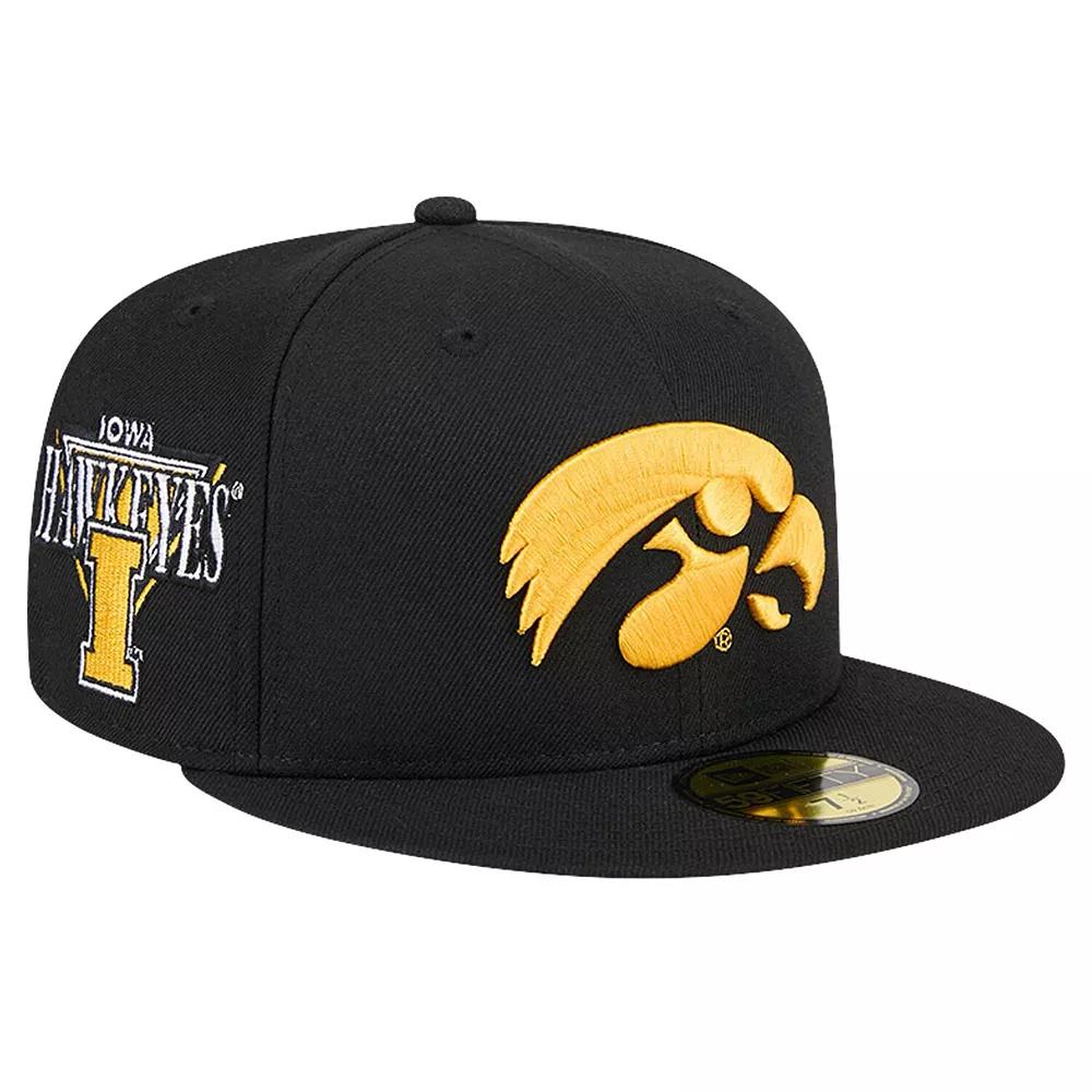 Men's New Era Black Iowa Hawkeyes Throwback 59FIFTY Fitted Hat,  Product Image