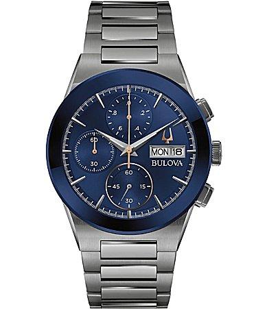 Bulova Mens Millennia Grey Stainless Steel Blue Chronograph Dial Bracelet Watch - 98C143 Gray Product Image