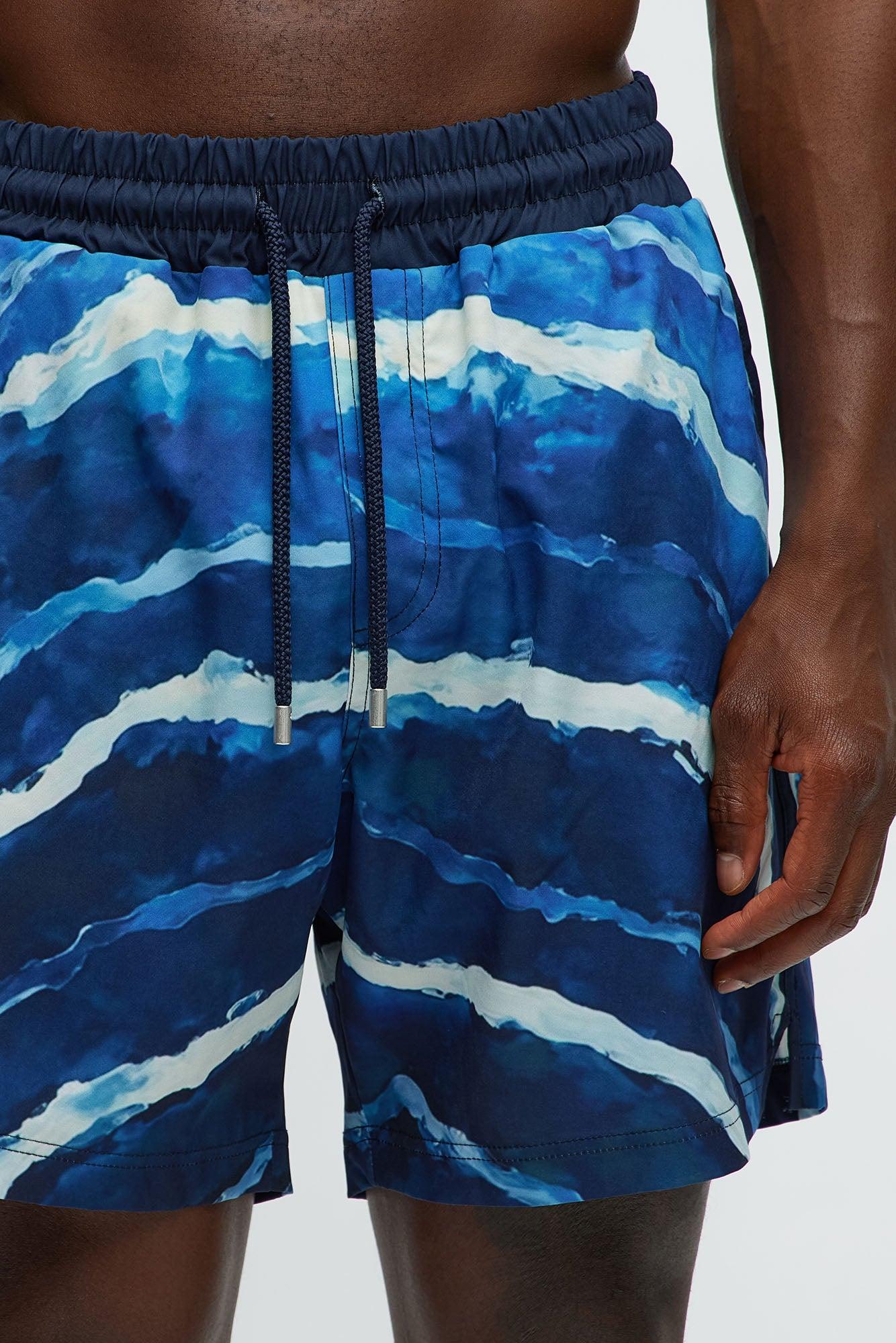 Rolling Waves Printed Swim Mid Trunk - Blue/combo Product Image