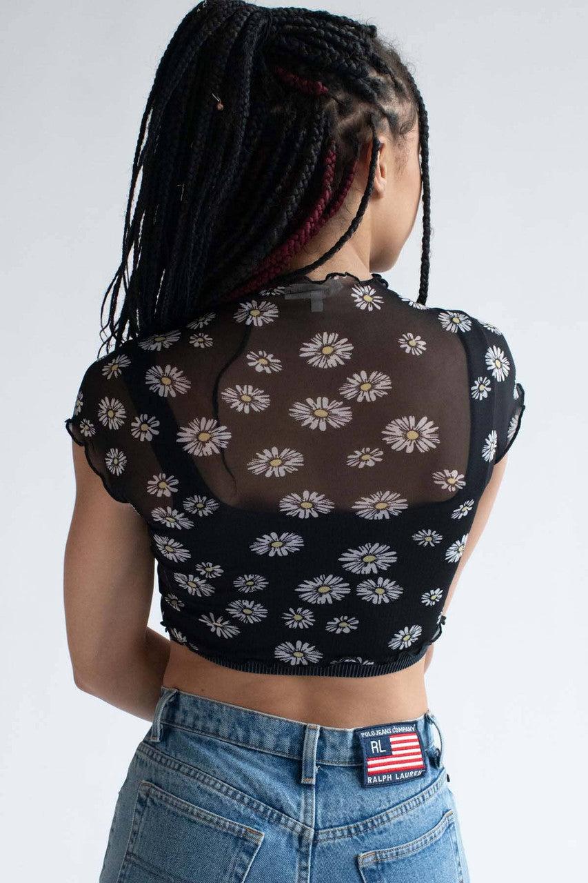 Black Daisy Mesh Tee Product Image