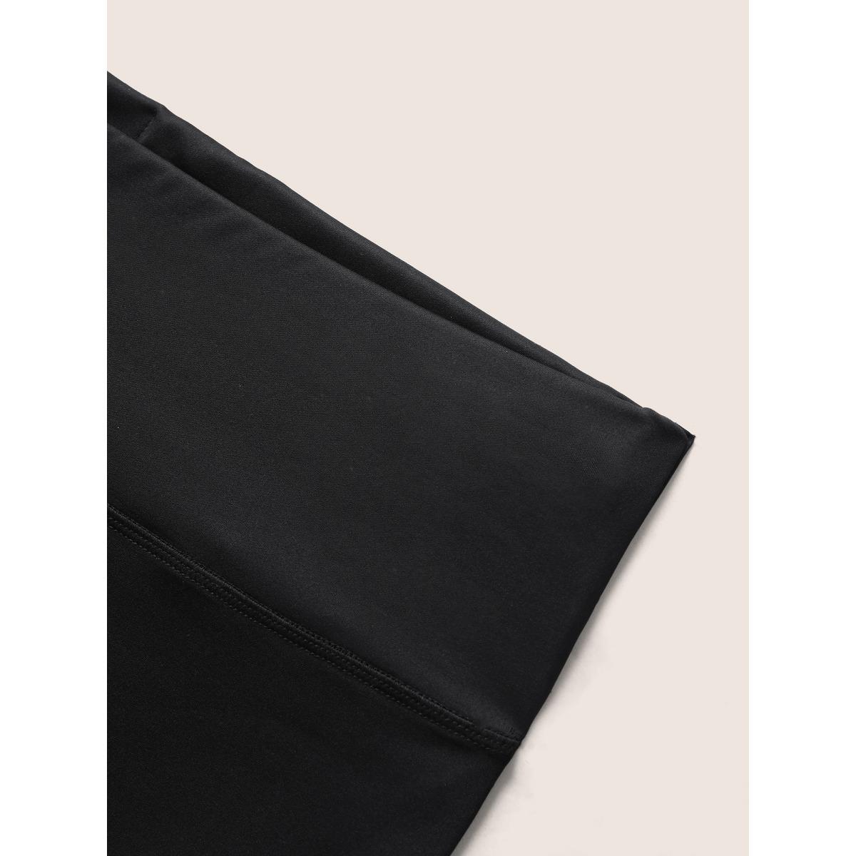 Plus Size Letter Print Wideband Waist High Rise Pants Women Black Casual Skinny High Rise Everyday Pants BloomChic 10/M Product Image