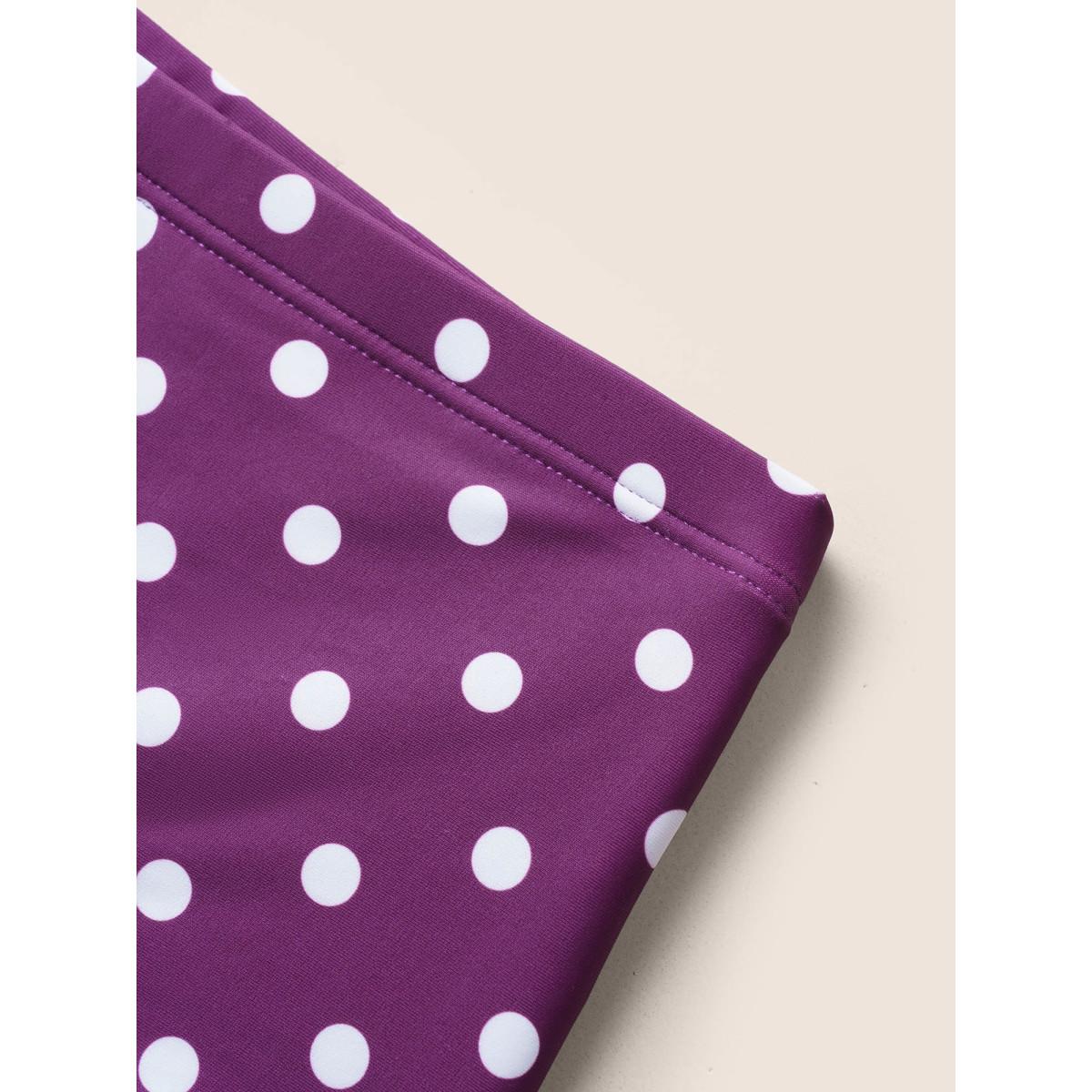 Plus Size Polka Dot Ruched Fit Flare Swim Dress Women's Swimwear Purple Beach Bodycon Strapless High stretch Curve Swim Dresses BloomChic 26/4X Product Image