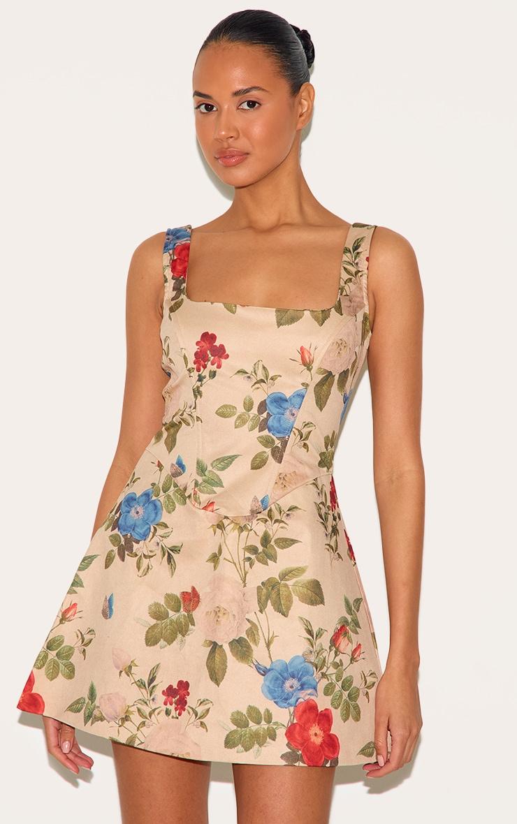 Multi Floral Corset A Line Shift Dress Product Image