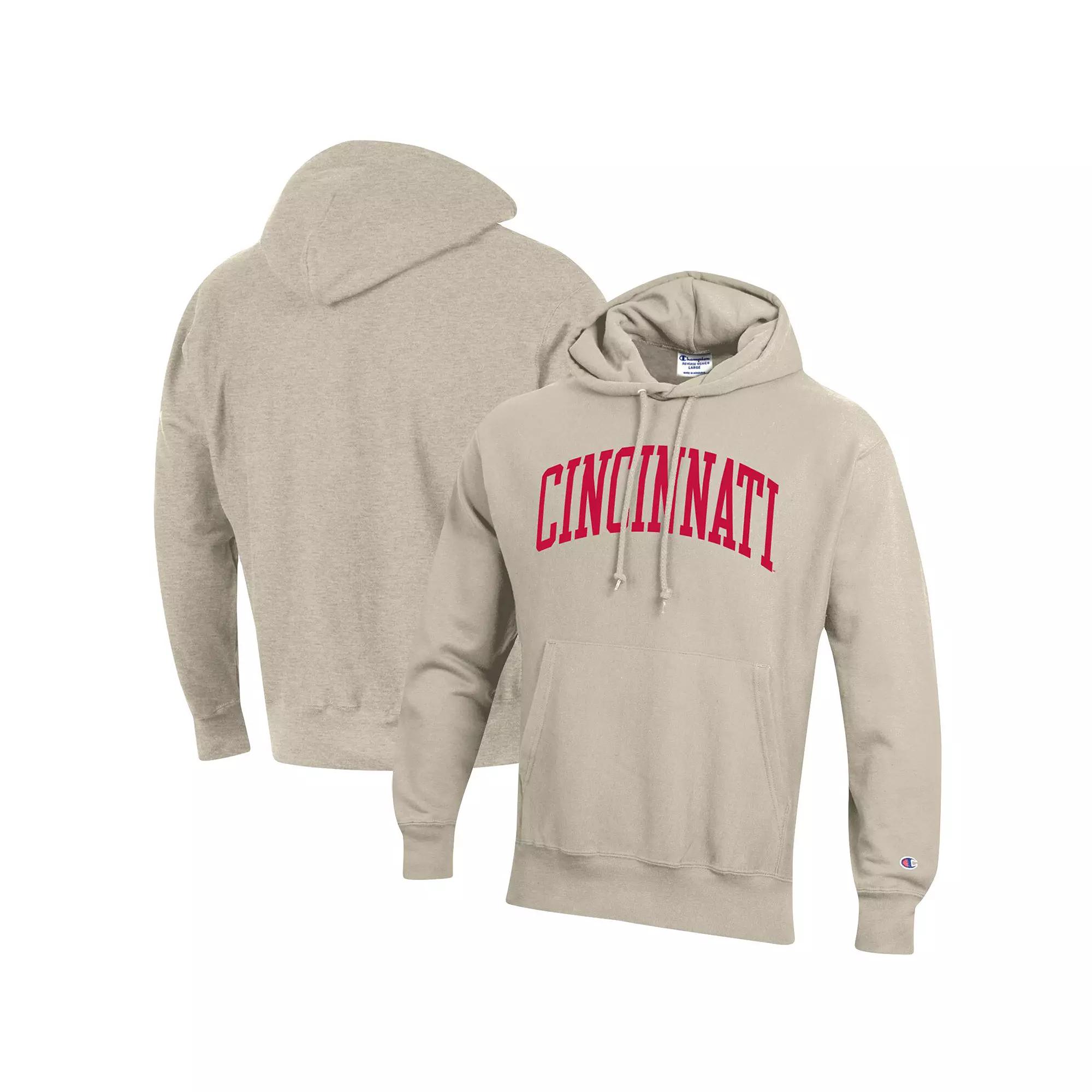 Men's Champion Heathered Oatmeal Cincinnati Bearcats Cincy Arch Pullover Hoodie,  Product Image