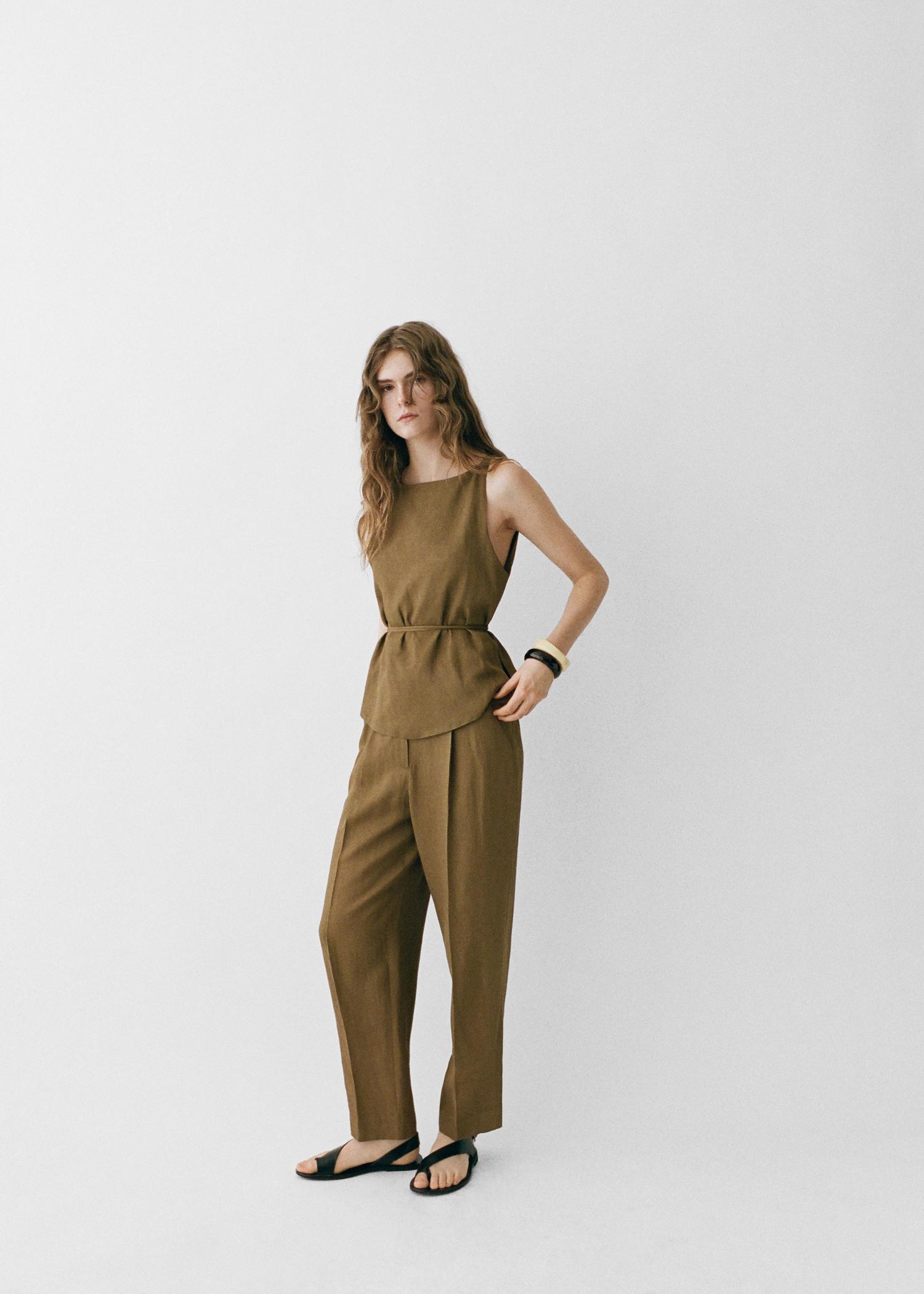 Linen-blend pleated pants - Women | MANGO USA Product Image