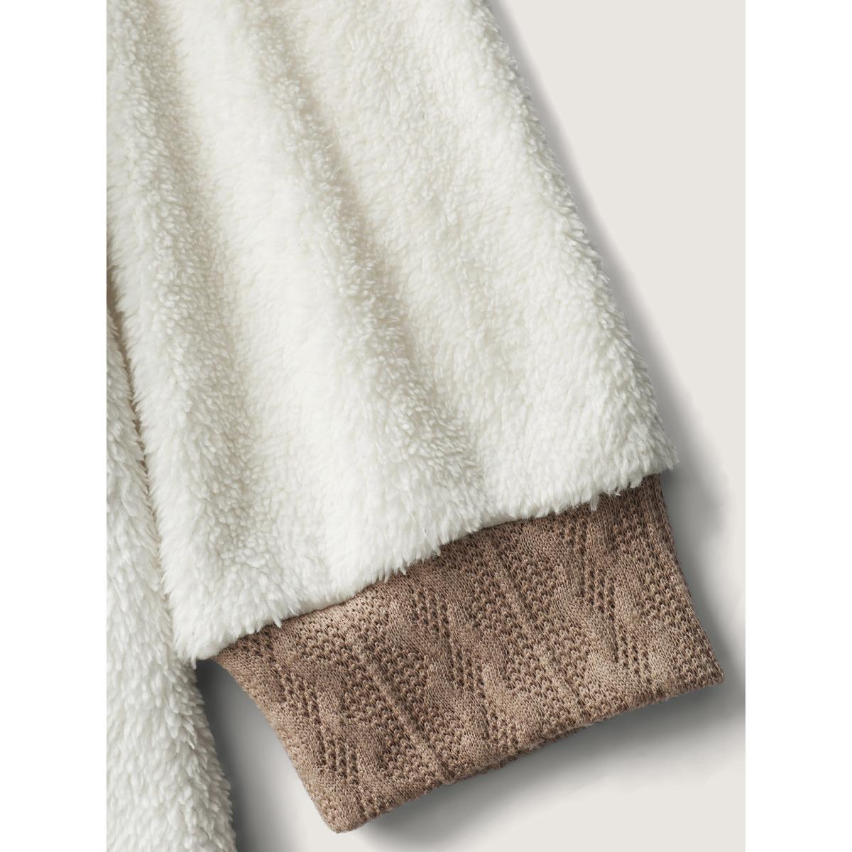 Plus Size Colorblock Chest Pockets Button Jacket Women Beige Texture Loose Patch pocket Casual Jackets BloomChic 26/4X Product Image