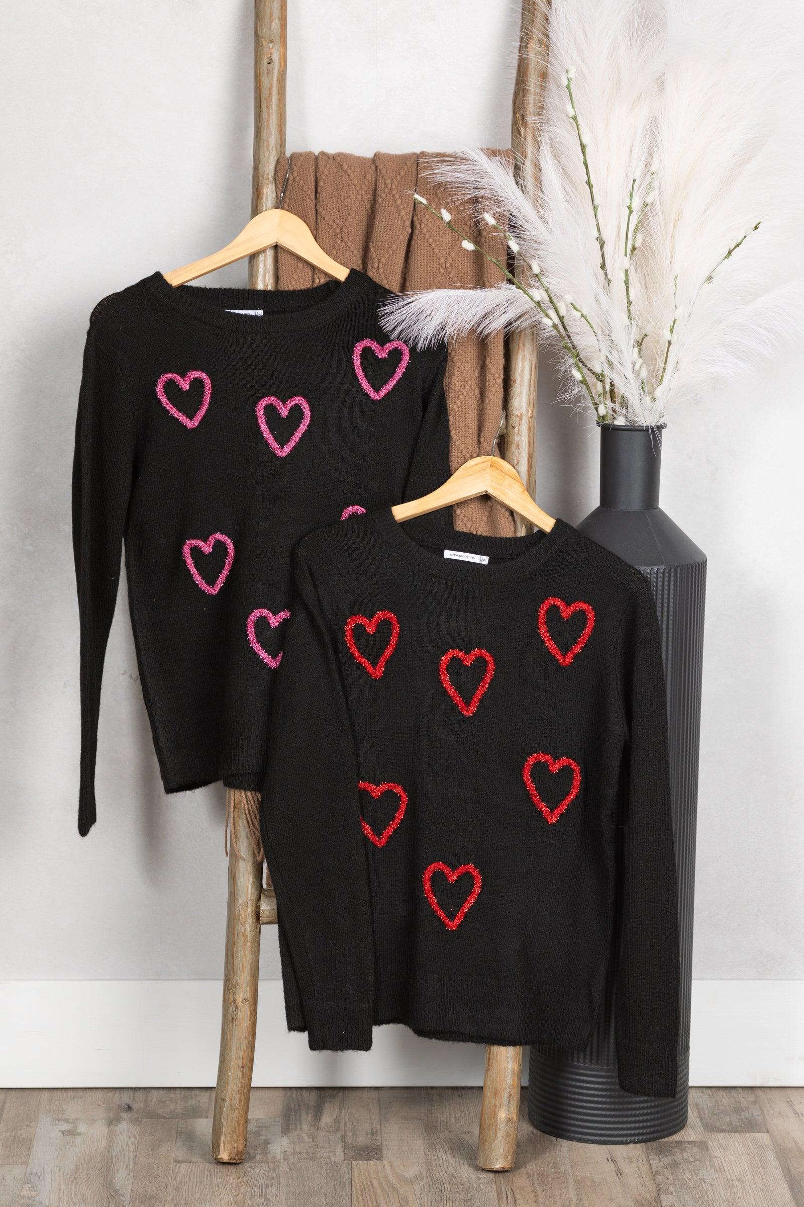 Black Glitter Hearts Super Soft Knit Sweater Product Image
