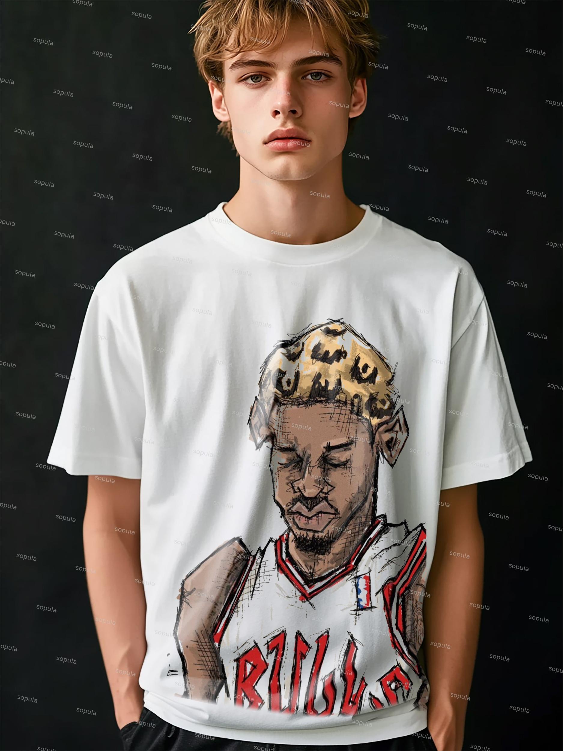 Rodman Cartoon Doodle Graphic Cotton T-shirt Product Image