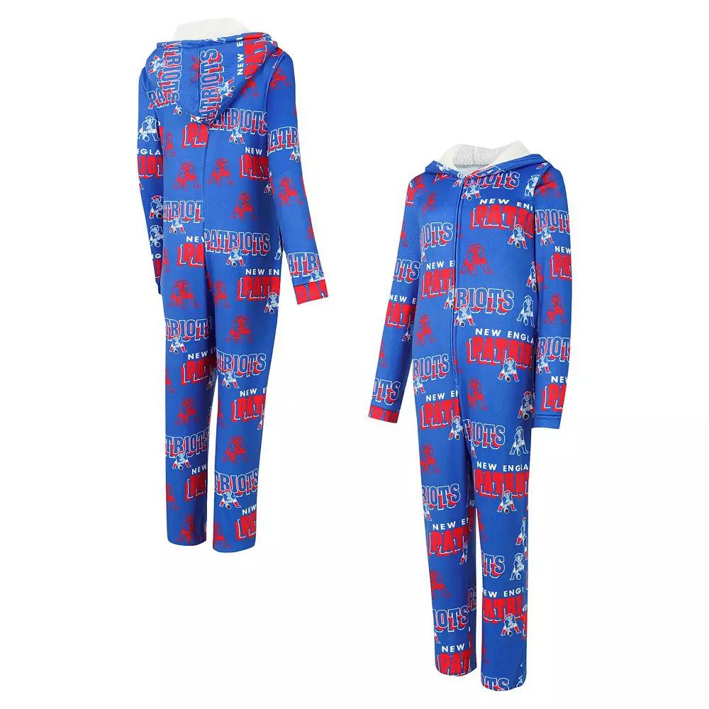 Women's Concepts Sport Royal New England Patriots Roadway Allover Print Microfleece Full-Zip Union Suit,  Product Image