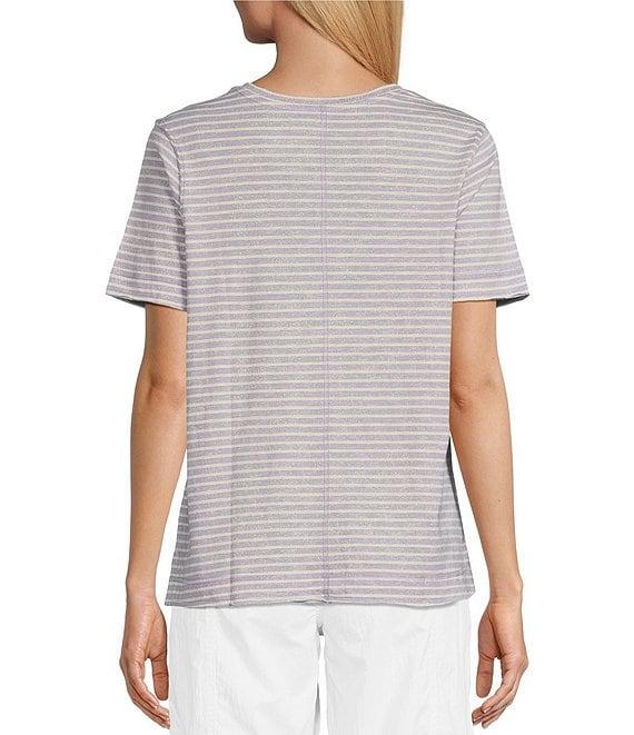 Westbound Lilac Speckled Stripe Short Sleeve Crew Neck Top Product Image