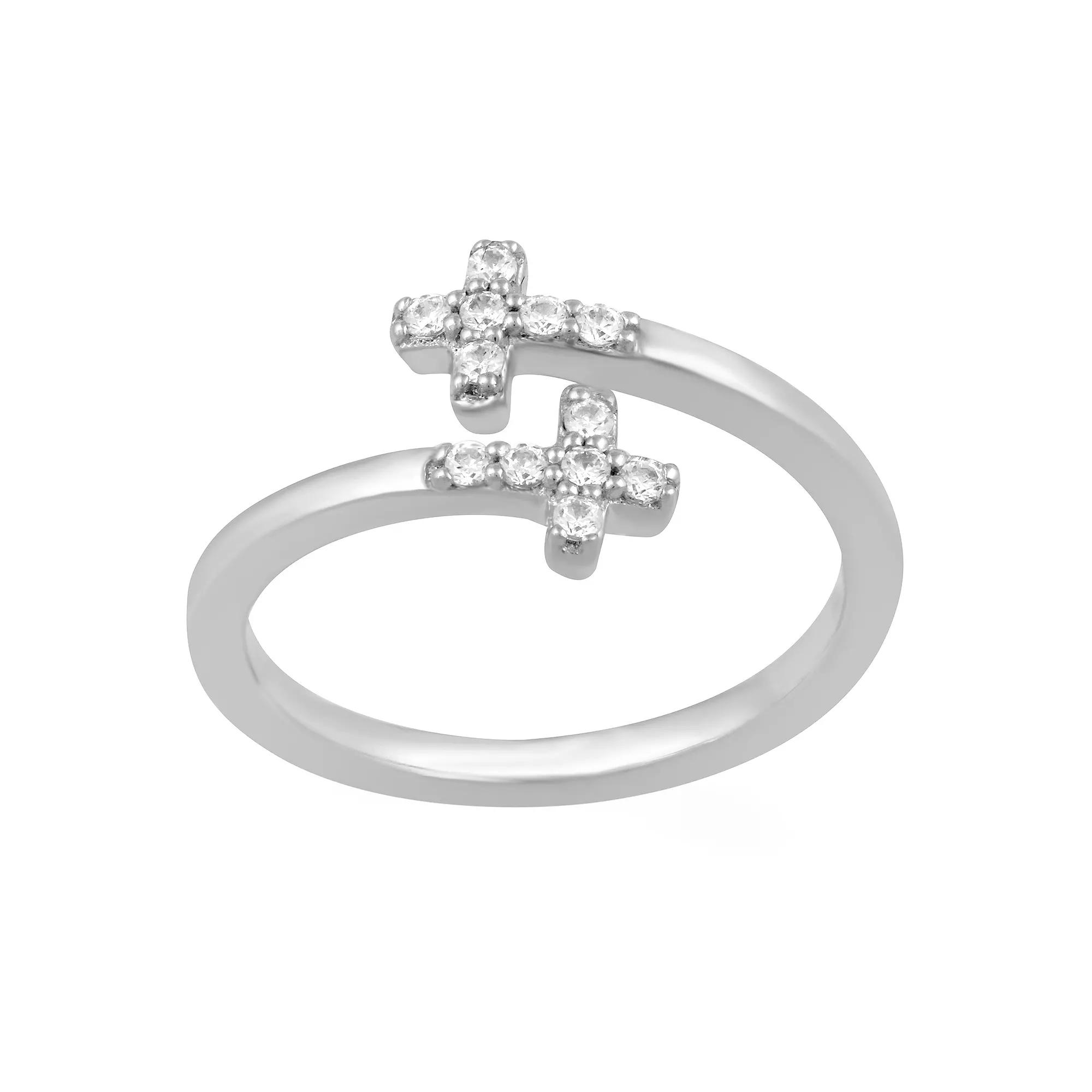 Royal Aura Sterling Silver 1/8 Carat T.W. Diamond Cross Bypass Ring, Womens Product Image