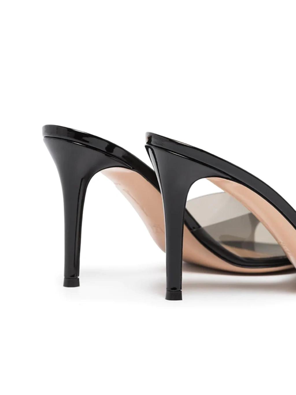 GIANVITO ROSSI Elle 85 Pvc And Patent-leather Mules In Black Product Image