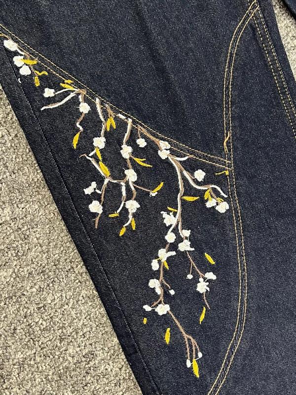 Flower Embroidery Boyfriend Jeans Product Image